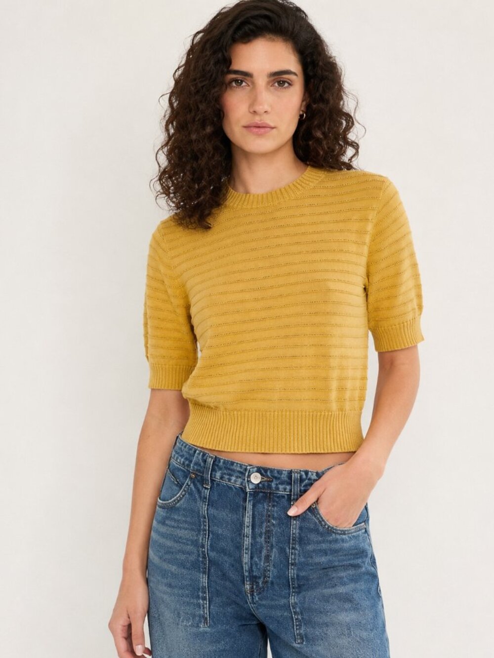 Madewell Pale Golden Yellow Short Sleeve Cropped Sweater Size XS